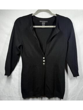 Elena Solano 100% Cashmere Sweater Sz S Black 3/4 Sleeves Cardigan Boho Button